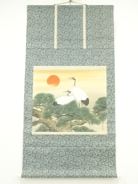 JAPANESE HANGING SCROLL / HAND PAINTED / PAIRED CRANES